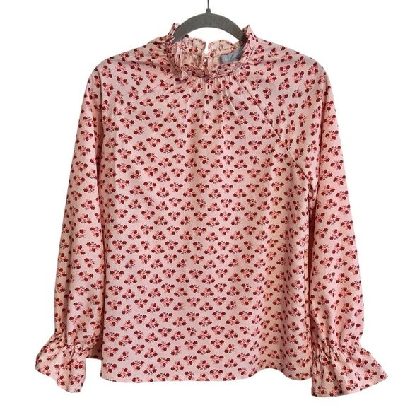 Hill House Tops - Hill House Women’s Pink Posey Millie Crepe Floral Blouse Size XS Pink Shirt Top